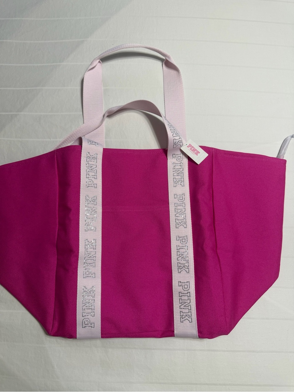 PINK Victoria's Secret Hot Pink Canvas Tote with sparkly Branded Straps
